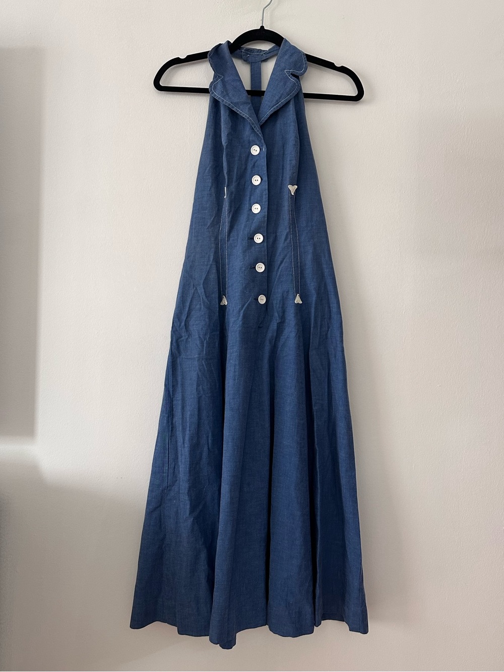 Vintage 1950s Gay Gibson Avondale Denim Maxi Dress Sleeveless Button Front - Picture 1 of 8